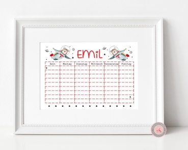 zuckersüßer Stundenplan, Astronaut Bär,  personalisiert mit Deinem Wunschnamen, Print A4  Einschulung Klassenwechsel  von Lüttentüddel®